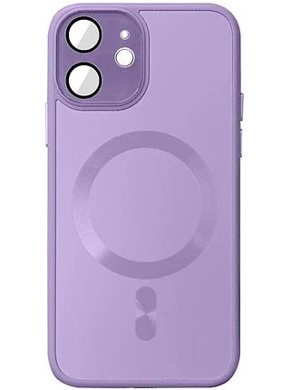 Чехол накладка для apple iphone 12 6.1" tpu + стекло сиреневий magsafe (911404)