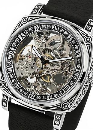 Наручные часы wishdoit baron imperial black механические 41х15 мм сталь черный кожаный ремешок (909459)