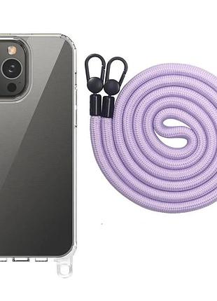 Чехол накладка для apple iphone 12 pro max 6.7" tpu light purple з ремінцями (913486)