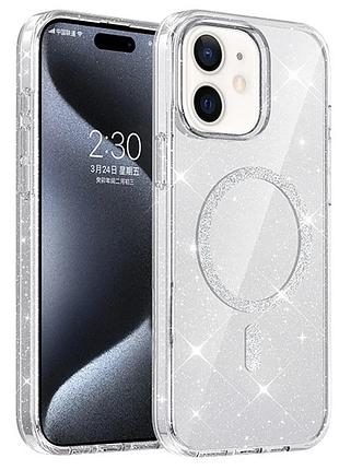Чехол накладка tpu для apple iphone 11 прозрачный с блестками magsafe (930928)