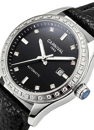 Наручные часы carnival luiza black leather механические 33 мм черный кожа/металл серебристый (909435)