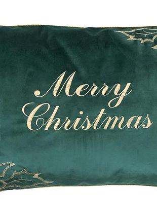 Наволочка бархатная вышитая merry christmas 42x65 см 100% полиэстер зеленая (875803)