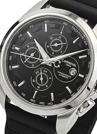 Механічні годинники carnival genius prestige black 42 мм шкіра чорна сапфір (909306)