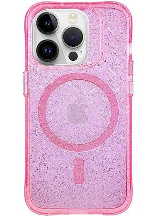 Чехол tpu накладка для apple iphone 16 pro max magsafe блёстки розовый (929692)