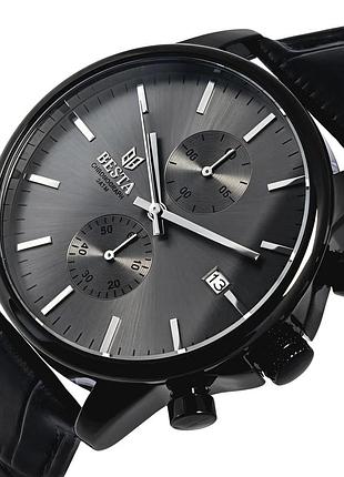 Наручний годинник besta mars premium leather black кварцовий чорний металевий 42 мм (909208)