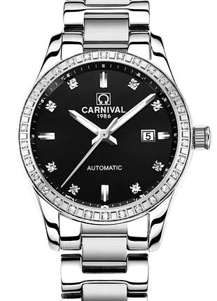 Женские механические часы carnival luiza black 33 мм сталь черный серебристый (909003)