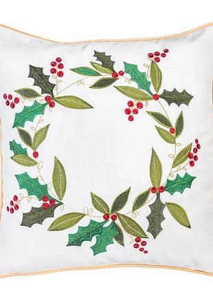 Наволочка односторонняя wreath joy 45x45 см 100% полиэстер белый новогодний с вышивкой (873333)