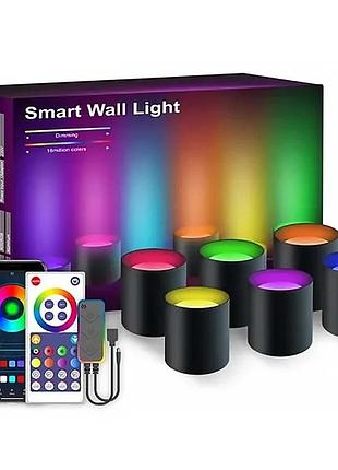 Настінна led лампа rgb 6 шт 6 вт з bluetooth чорна пластикова (921094)