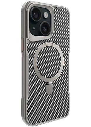 Tpu+pc чехол metal buttons с magsafe для apple iphone 15 6.1" серый (919788)