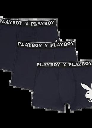 Набор трусов-боксеров playboy annya 3 шт xl хлопок синий с принтом кролика банни (819858)