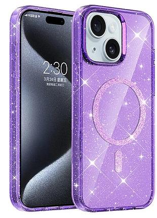 Чехол накладка tpu для apple iphone 15 magsafe блестки фіолетовий (930097)