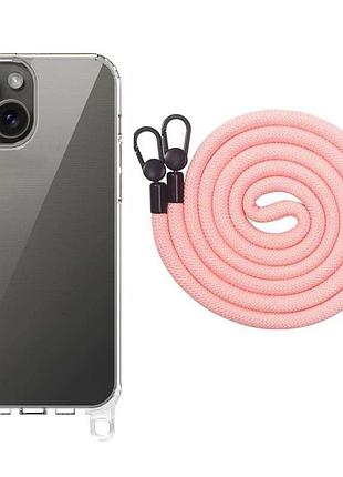 Чехол tpu накладка для apple iphone 15 6.1" прозрачный с ремешками светло-розовый (915039)