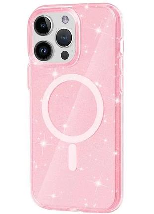 Чехол накладка для iphone 13 pro magsafe tpu розовый+глиттер 6.1" (910243)