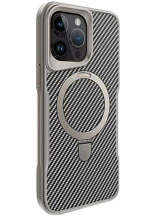 Tpu+pc чехол з функцією підставки magsafe для apple iphone 15 pro max 6.7" сірий (920840)