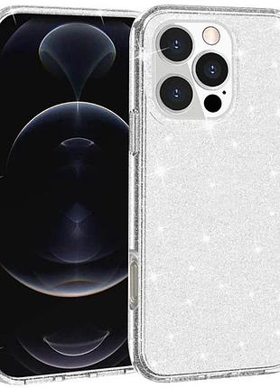 Tpu чехол для apple iphone 15 pro max 6.7" прозорий з блискітками (922620)
