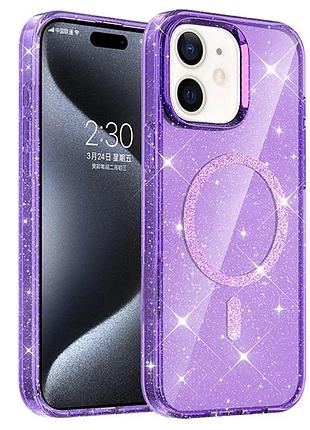 Чехол накладка tpu для apple iphone 11 magsafe блёстки фіолетовий (930618)