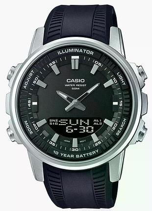 Casio amw-880-1a — чоловічий комбінований годинник, полімерний ремінець, wr 50 м