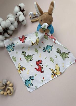 Салфетка-платочек для новорожденных из поликатона 30×30 см — детская многоразовая салфетка діно