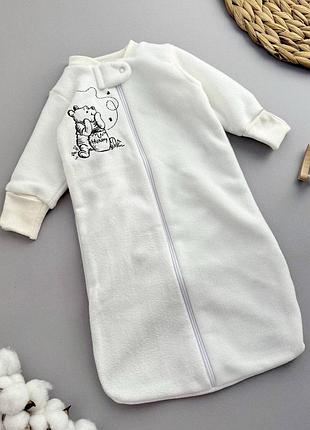 Тёплый спальник-кокон для новорожденного 0–3 месяца — флис, махра молочний флісовий