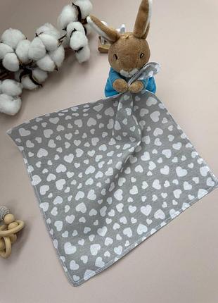 Салфетка-платочек для новорожденных из поликатона 30×30 см — детская многоразовая салфетка сердечка