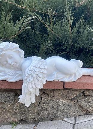 Фігура янгол лежить, опустив праве крило, фігурки ангелів, статуетка янгол, ангелок, статуетки ангелочків, статуетки янголів