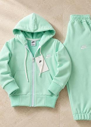 Мятный костюм nike с зип-худи, детский комплект найк со спортивными брюками, костюм для детей и подростков