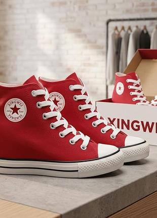 Нові червоні високі кеди-снікерси на прихованій танкетці (стиль converse), р. 35 (устілка 22.5 см)