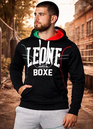 Толстовка з капюшоном і кишенею чоловіча leone худі всесезонна тепла бавовна чорна повсякденна l