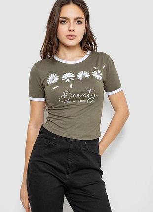 Футболка топ жіноча з принтом, колір хакі, розміри m, l, xl fa_011649