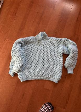 Светр «one by one» блакитний, в'язаний, one size, б/у