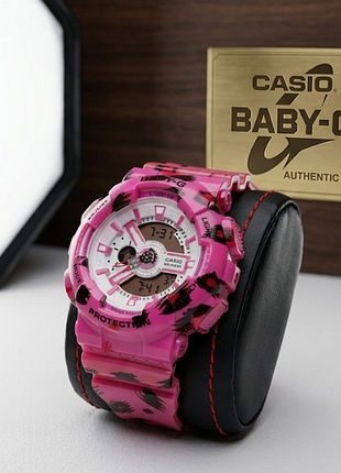 Жіночий спортивний годинник casio baby-g ba-110 в яскравому рожевому кольорі з леопардовим принтом (leopard series).