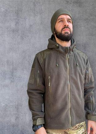 Куртка флисовая тактическая hood с накладками олива, s