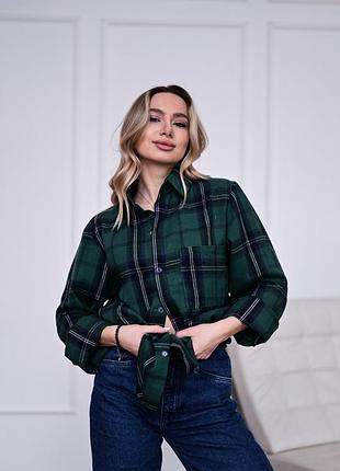 Рубашка женская зеленая клетка 2026 drapp
