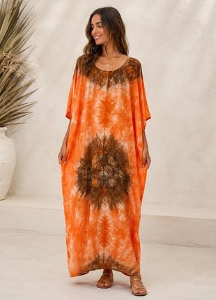 Длинное платье-кафтан oversize в технике тай-дай