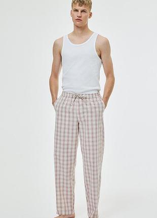 Xxl h&m нові фірмові бавовняні картаті піжамні штани вільного крою з попліну домашні штани унісекс