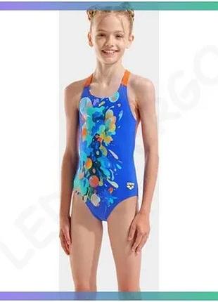 Купальник arena painting swimsuit v back синий оранжевый для девочек 140 см для плавания sku_010744-830