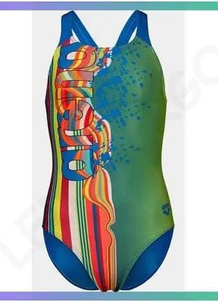 Купальник для девочек arena palette swimsuit swim pro back голубой желтый мультиколор для плавания sku_007918-608