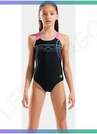 Купальник закрытый для девочек arena sunrise swimsuit swim pro back черный бирюзовый розовый для плава sku_010762-590
