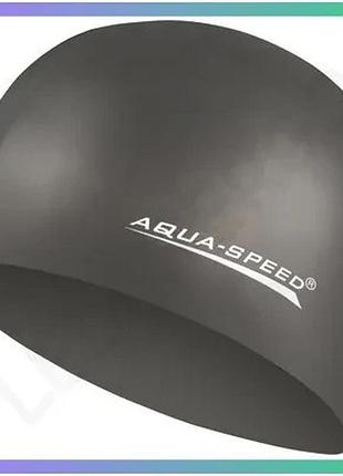 Шапка для плавання aqua speed mega чорна силіконова унісекс для басейну зручна еластична sku_100-07