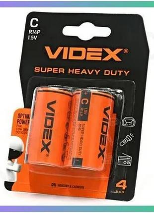 Батарейка сольвая videx r14p/c 1.5v 2шт для игрушек и часов элемент питания 2300mah sku_vendorcode