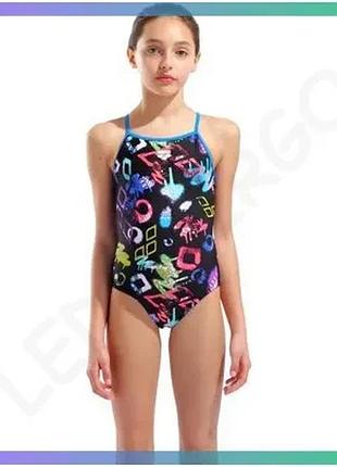 Купальник закритий для дівчат arena graffiti swimsuit light drop b чорний мультиколор для плавання 164 sku_00000040025