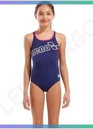 Купальник arena logo swimsuit swim pro для девочек с защитой upf 50+ синий 140 см для плавания sku_010287-590