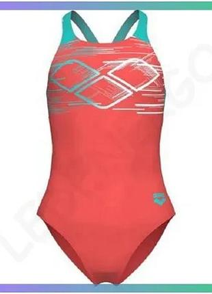 Купальник arena pastime swimsuit v back для девочек оранжевый бирюзовый белый для плавания 116 см sku_008308-980