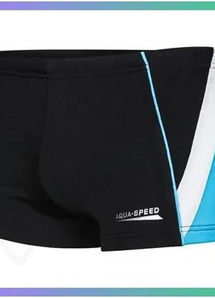 Плавки-боксери aqua speed diego чорний блакитний білий для хлопців для плавання з внутрішнім шнурком sku_392-01