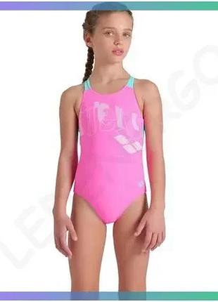 Купальник закрытый для девочек arena tales swimsuit v back розовый бирюзовый для плавания 116 см sku_00000040048