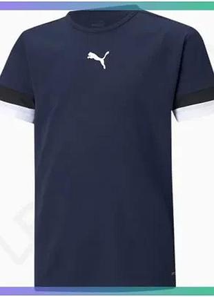 Футболка puma teamrise jersey jr темно-синяя для детей 116 см спортивная футболка для игры в футбол sku_704938-06