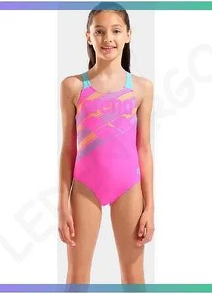 Купальник arena lines swimsuit swim pro back l для девочек розовый бирюзовый для плавания 164 см sku_003550-980