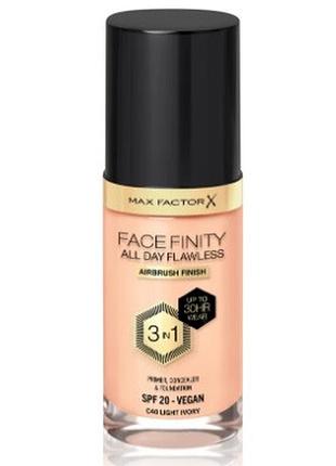 Тональна основа для обличчя max factor facefinity all day flawless 3-in-1 foundation spf 20, 40 light ivory, 30 мл