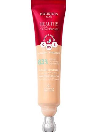 Консилер-сыворотка под глаза с аппликатором bourjois healthy mix serum roll-on concealer 51 light vanil, 11 мл