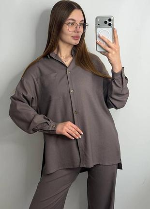 Костюм женский летний лен мокко 50/52
